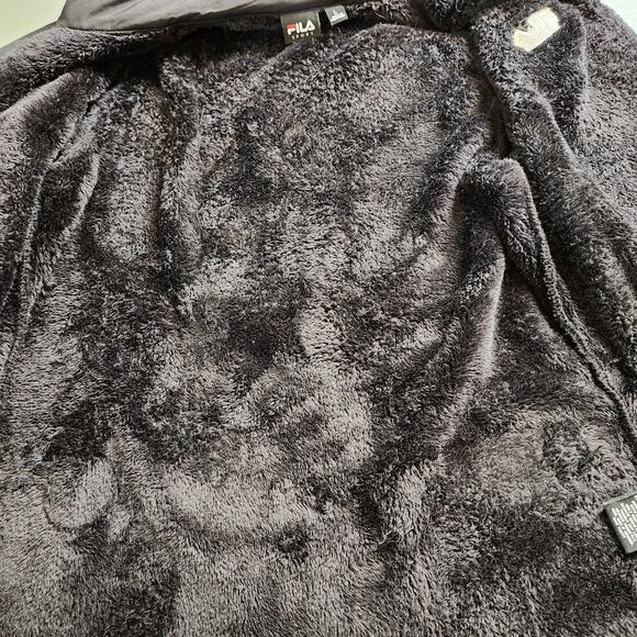 FILA SPORT Black Faux Fur Teddy Bear Jacket Zippered Pockets Full Zip Womens L - Picture 8 of 12